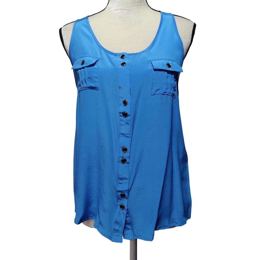Yumi Kim Women's Sz S Bright Blue 100% Silk Myla Halter Tank Top Button Front